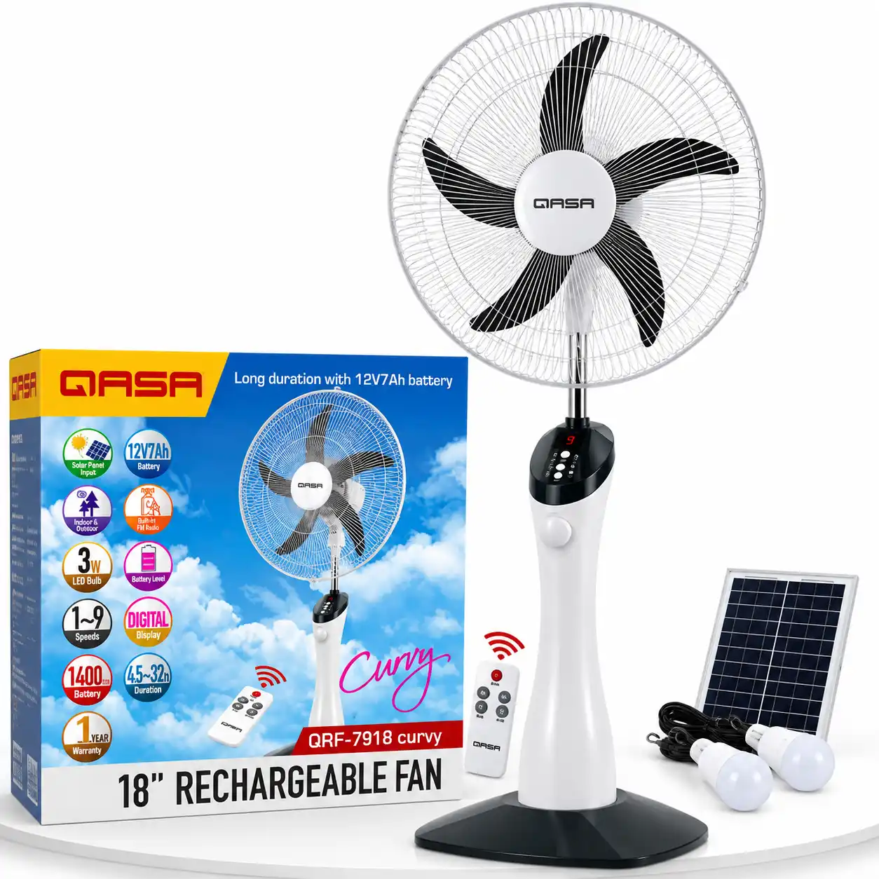 QASA 18" RECHARGEABLE FAN