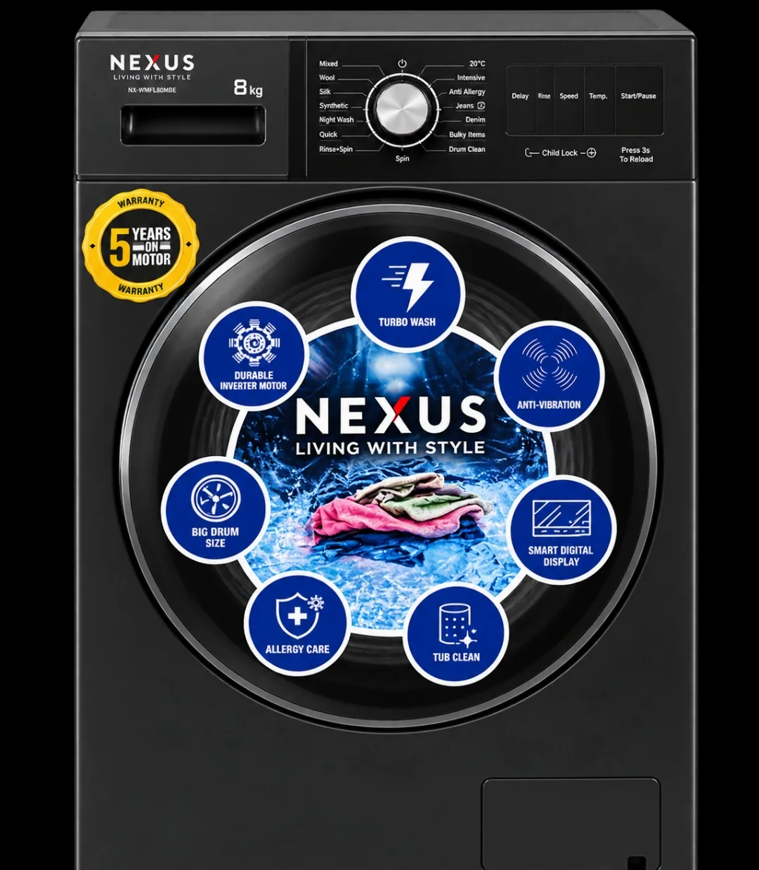 NEXUS 8KG INVERTER FRONT LOADER AUTOMATIC WASHING MACHINE